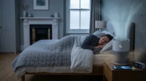 Smart air purifier interface highlighting the automated sleep mode timer.