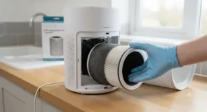 Removing the multi-stage True HEPA filter from a portable air purifier for maintenance