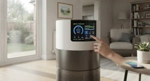 A medical-grade H14 HEPA air purifier featuring a digital control panel for easy air quality monitoring.