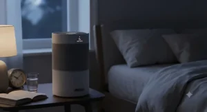 A stylish, quiet activated carbon air purifier with night mode, ideal for keeping bedroom air clean on a budget.