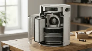 Diagram showing the combined filtration stages inside a HEPA ioniser air purifier.