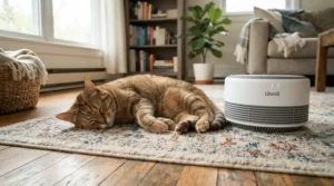 An ioniser air purifier for allergies helping a pet owner manage dander in a flat