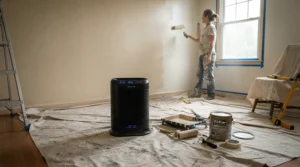 A heavy-duty photocatalytic air purifier for VOCs clearing paint fumes during home renovations.