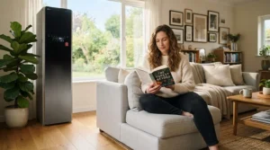 UV-C air purifier helping improve indoor air quality for allergy sufferers in a London home