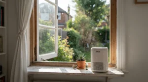 A budget air purifier for hayfever tackling pollen near an open window during high count season